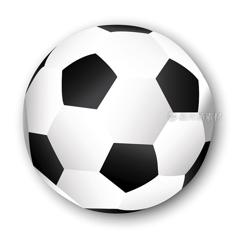 Vector of a white ball for soccer. Illustration of an isolated, realistic soccerball. Leather football league symbol. Stock Photo.